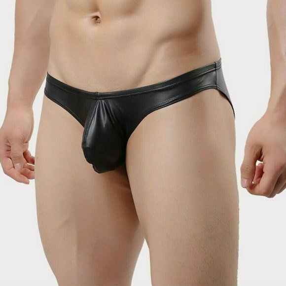 NEW MEN'S BLACK RUBBERIZED FABRIC, DEEP POUCH SWIM BRIEF SIZE XL, FITS: 36"-40" - Picture 2 of 8